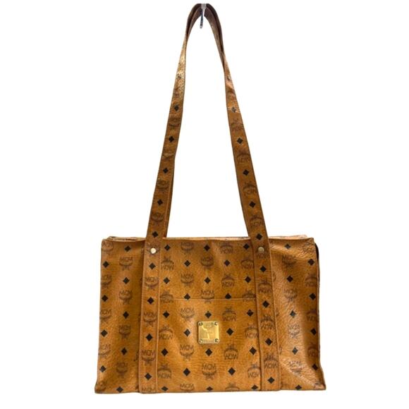 Vintage MCM Cognac Visetos Tote Bag Made in Germany Coated Canvas Shopper